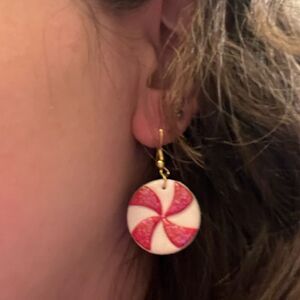 NEW Peppermint Pinwheel Polymer Clay Dangle Earrings